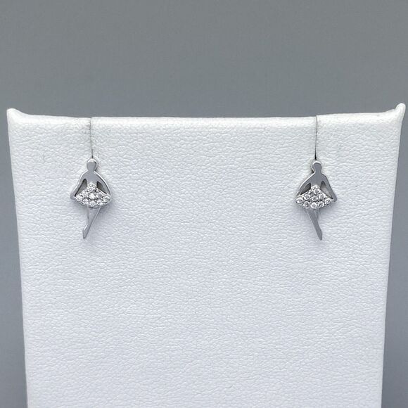 Ballerina Dancer Girl Rhinestone Tutu Stud Earrings | Vintage Sterling 925 - Picture 3 of 6